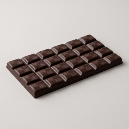 Rectangular dark chocolate bar with small, raised square segments